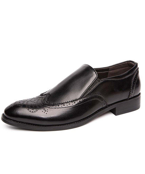 Black brogue retro leather slip on dress shoe | Mens dress shoes online ...