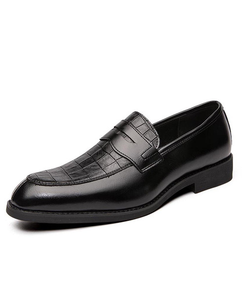 Black croc skin pattern penny slip on dress shoe | Mens dress shoes ...