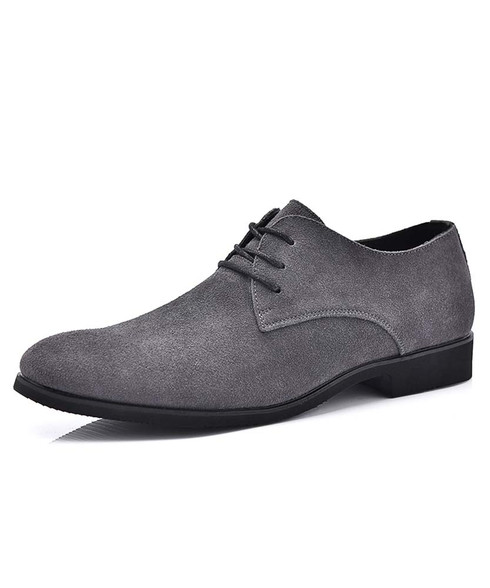 Grey suede leather derby dress shoe curved toe | Mens dress shoes ...