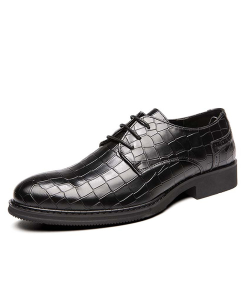 Black retro leather derby dress shoe croc pattern | Mens dress shoes ...