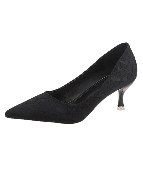 Black mix pattern shapes heel dress shoe point toe | Womens heel dress ...