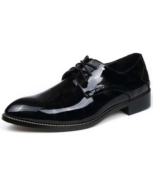 Black brogue patent leather derby dress shoe | Mens dress shoes online ...