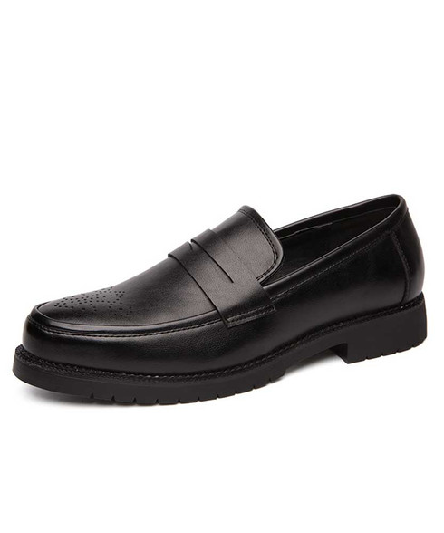 Black retro brogue slip on penny dress shoe | Mens dress shoes online ...