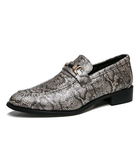 Grey snake skin pattern buckle leather slip on dress shoe | Mens dress ...
