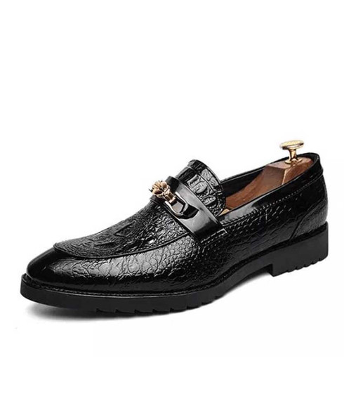 Black buckle croc skin pattern slip on dress shoe | Mens dress shoes ...