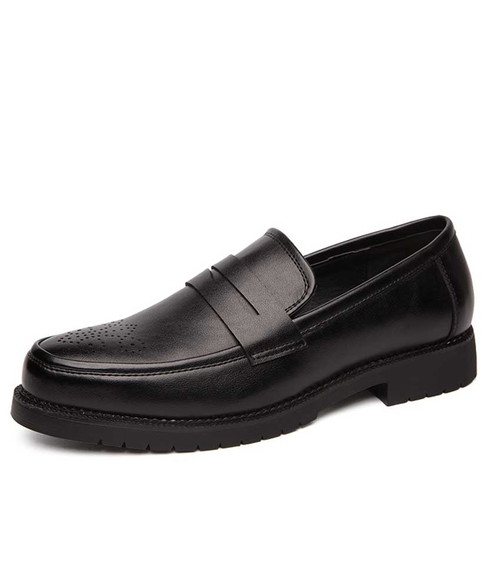 Black brogue leather slip on penny dress shoe | Mens dress shoes online ...