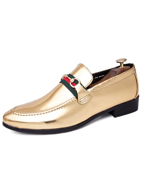 Golden buckle color strap slip on dress shoe | Mens dress shoes online ...