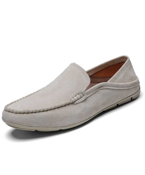 Beige sewed leather slip on shoe loafer | Mens shoe loafers online 1993MS