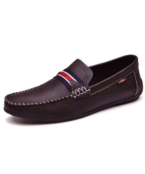 Brown color stripe leather slip on shoe loafer | Mens shoe loafers ...