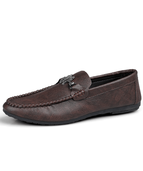 Brown N Y buckle on vamp leather slip on shoe loafer | Mens shoe ...