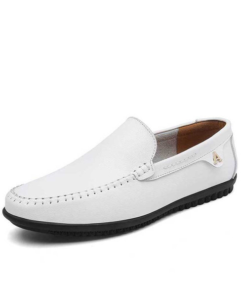 White retro sewed slip on shoe loafer metal design | Mens shoe loafers ...