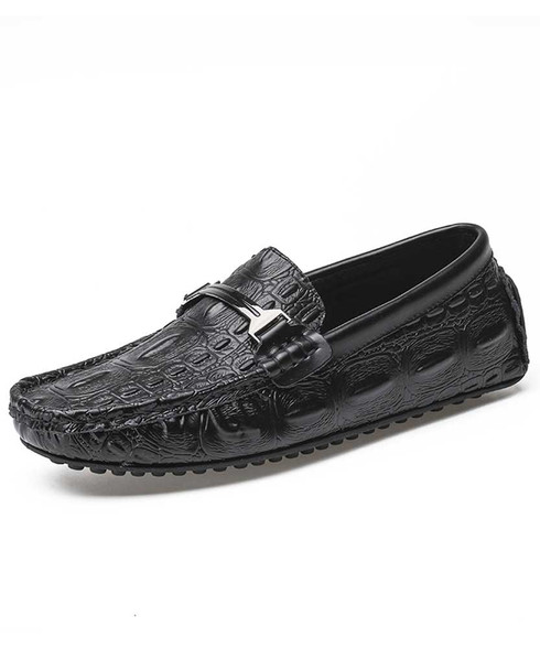 Black crocodile pattern buckle leather slip on shoe loafer | Mens shoe ...