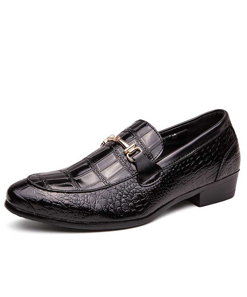 Black croc pattern metal buckle slip on dress shoe | Mens dress shoes ...