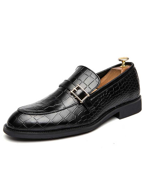 Black croc pattern monk strap slip on dress shoe | Mens dress shoes ...