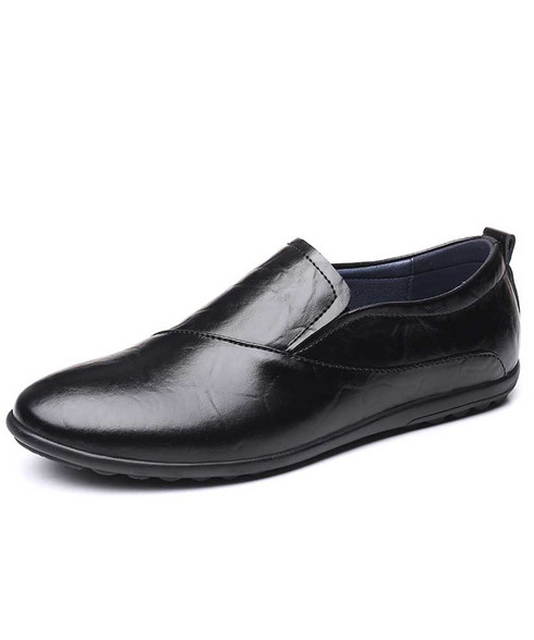 Black sewed style leather slip on shoe loafer in plain | Mens shoe ...