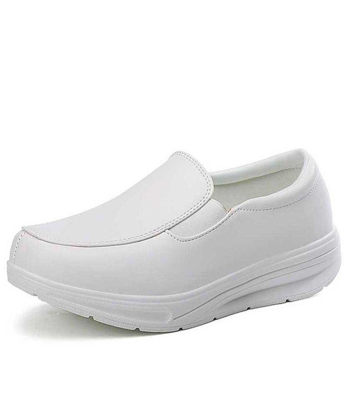 White simple plan slip on rocker bottom shoe sneaker | Womens rocker ...