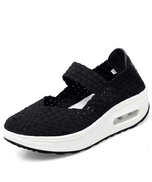 Black weave pattern low cut rocker bottom shoe sneaker | Womens rocker ...