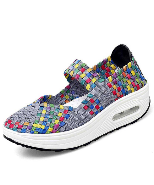 Oba Rocker Bottom Shoe Grey weave pattern low cut rocker bottom shoe sneaker | Womens rocker ...