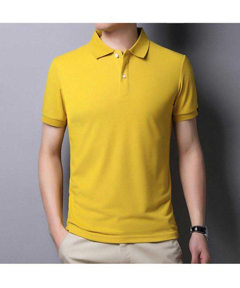 Yellow plain pull over short sleeve polo | Mens polo shirts online 1514MCLO