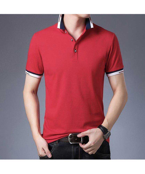 Red contrast stripe pull over short sleeve polo | Mens polo shirts ...