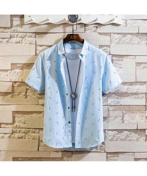 Blue branches pattern short sleeve button shirt | Mens shirts online ...