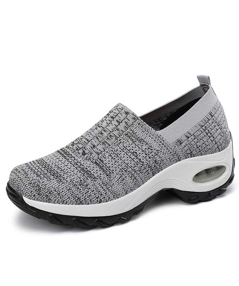 Grey stripe slip on double rocker bottom sneaker | Womens rocker shoes ...