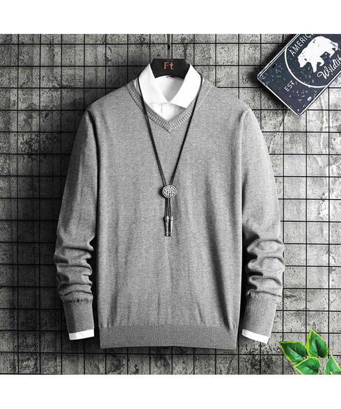 Grey ribbed V neck plain pull over sweater | Mens sweaters & jumpers ...
