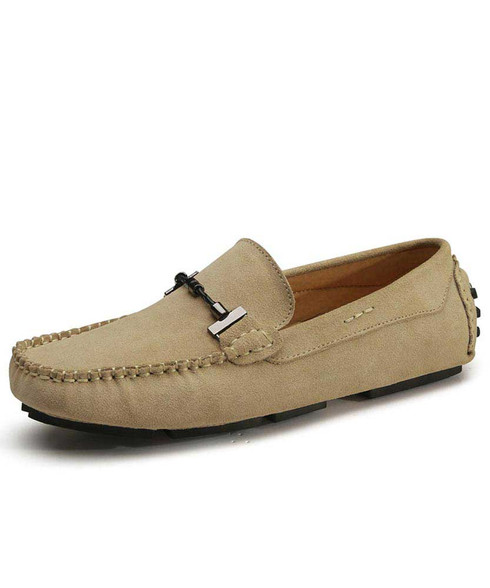 Khaki metal buckle sueded slip on shoe loafer | Mens shoe loafers ...