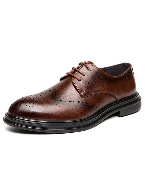 Brown retro brogue leather derby dress shoe | Mens dress shoes online ...