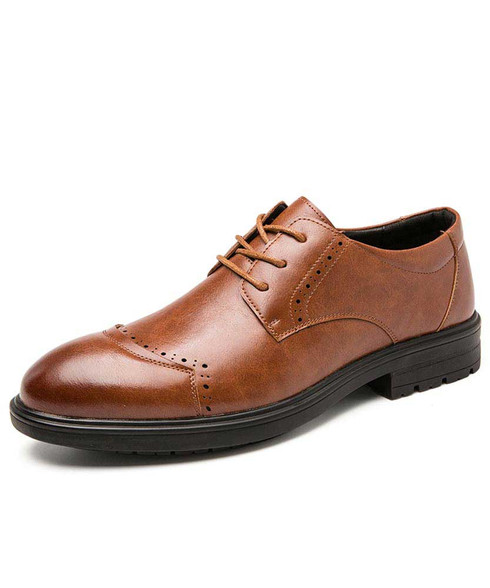 Brown brogue leather derby dress shoe curved toe | Mens dress shoes ...
