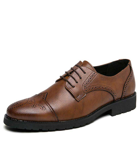 Brown retro brogue leather derby dress shoe | Mens dress shoes online ...