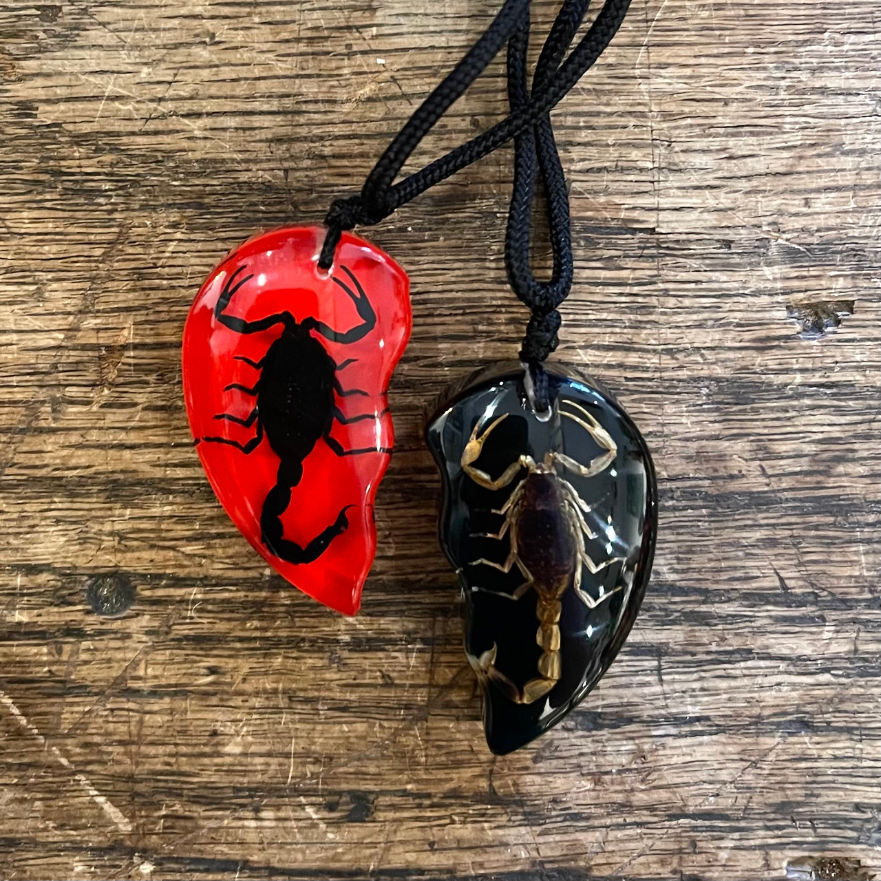 Red and Black Heart Pair Scorpion Necklaces | Evolution Store