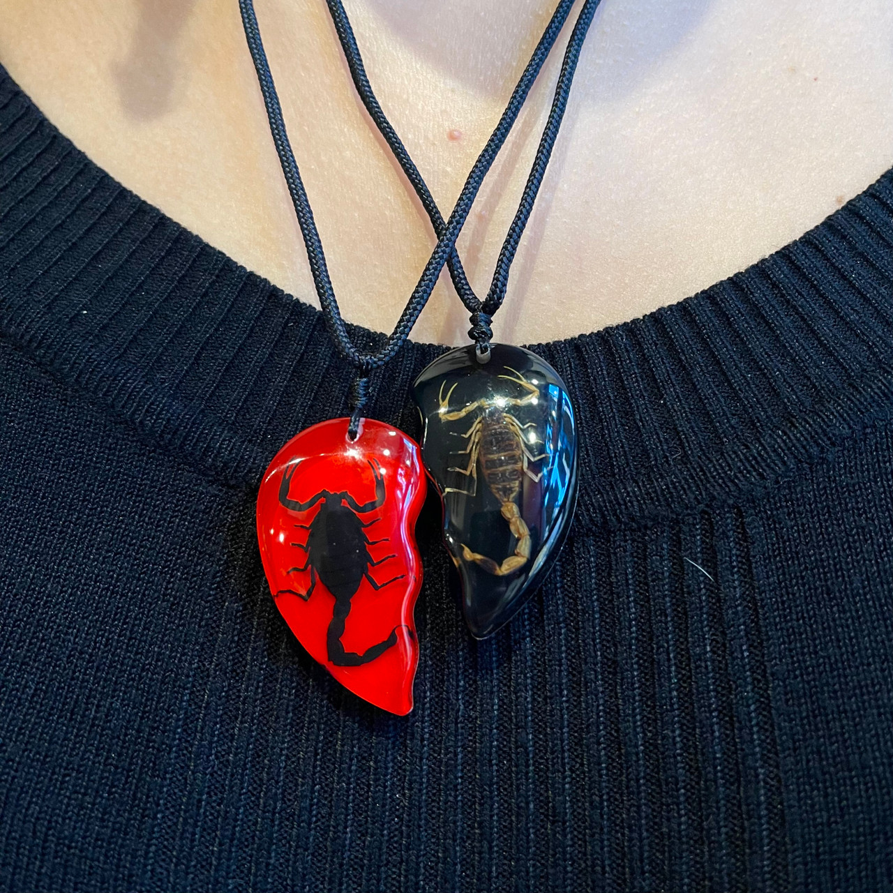 Red and Black Heart Pair Scorpion Necklaces | Evolution Store