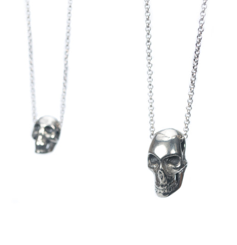 Pewter Skull Necklace - Plain Finish Right view large and small