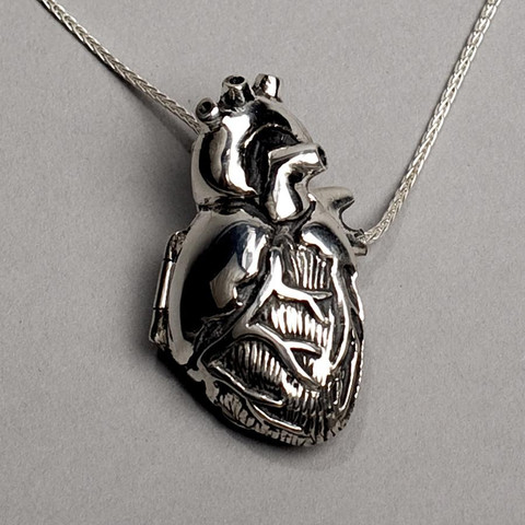 Silver Anatomical Heart Locket - Thumbnail