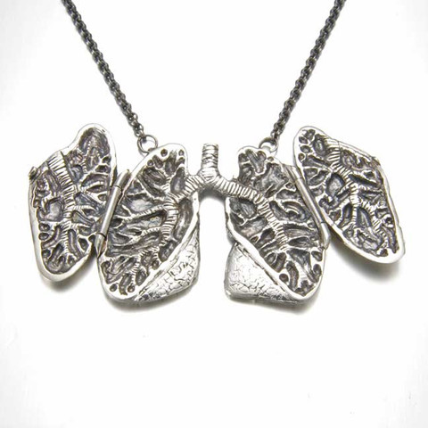 Silver Anatomical Lung Locket - Back