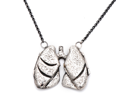 Silver Anatomical Lung Locket - Front