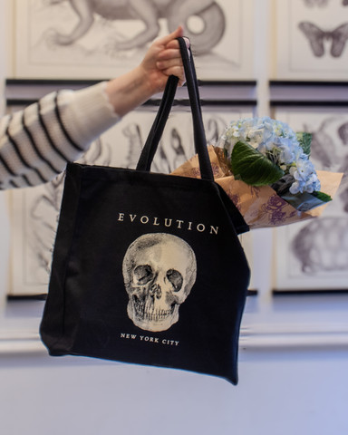 Evolution Skull Tote Black with Flowers