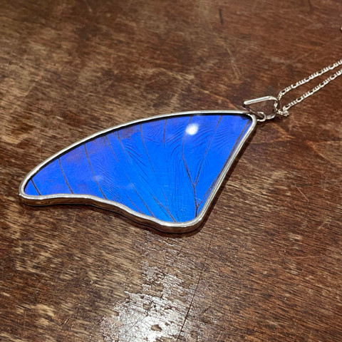 Morpho Menelaus Butterfly Necklace - Statement Wing Pendant