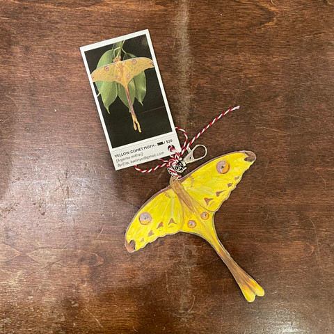 Ella Bonallack Felt Keychain - Yellow Comet Moth (A)