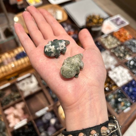 Moss Agate - Carved Stone Axolotl