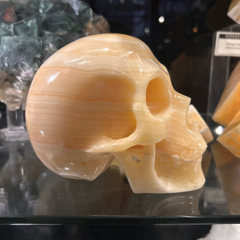 Orange Calcite - Carved Stone Skull