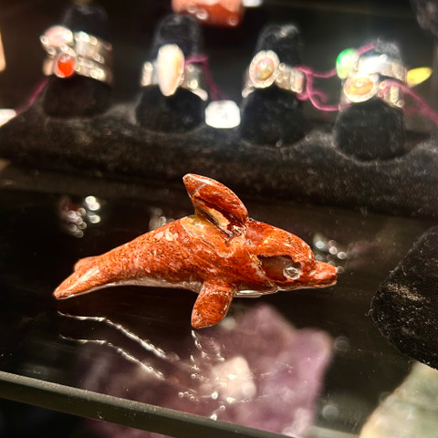 Fire Opal - Carved Stone Dolphin