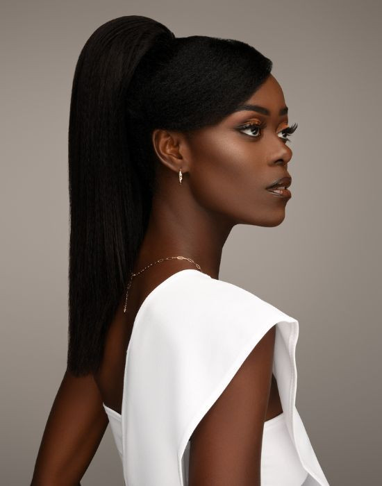 Feme 2-in-1 Human Hair Mia half wig - side view of hair as a ponytail