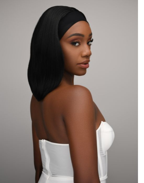 Feme 2-in-1 Eva half wig - side view of hair down with headband