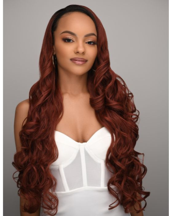 Feme 2-in-1 Raven half wig - front view of hair down
