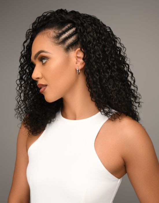 Feme 2-in-1 Human Hair Alyssa half wig - side view of hair down