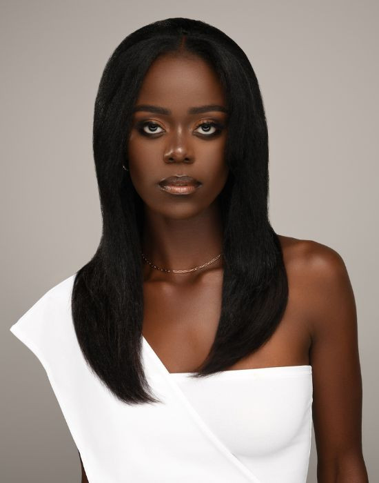 Feme 2-in-1 Human Hair Mia half wig - front view of hair down