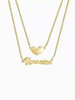 Sterling Custom Layered Heart & Name Necklace: Gold