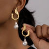 Metal Curve Pearl Drop Earrings